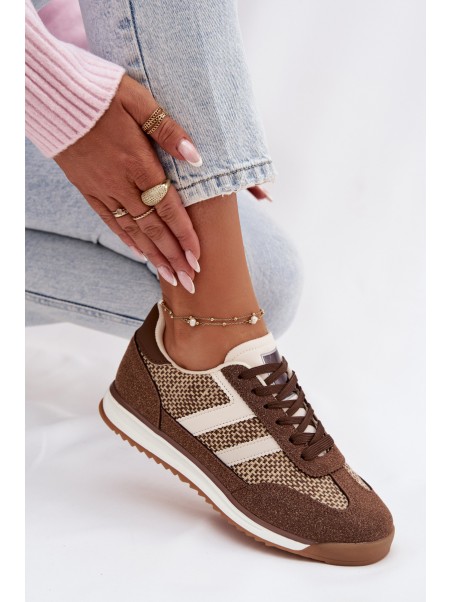 Buty Sportowe Sneakersy Damskie Brązowe Soretta