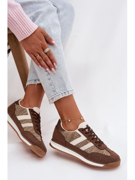 Buty Sportowe Sneakersy Damskie Brązowe Soretta