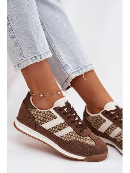 Buty Sportowe Sneakersy Damskie Brązowe Soretta