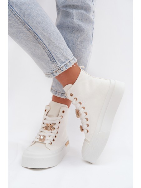 Womens Platform Sneakers With Patches White Gracella