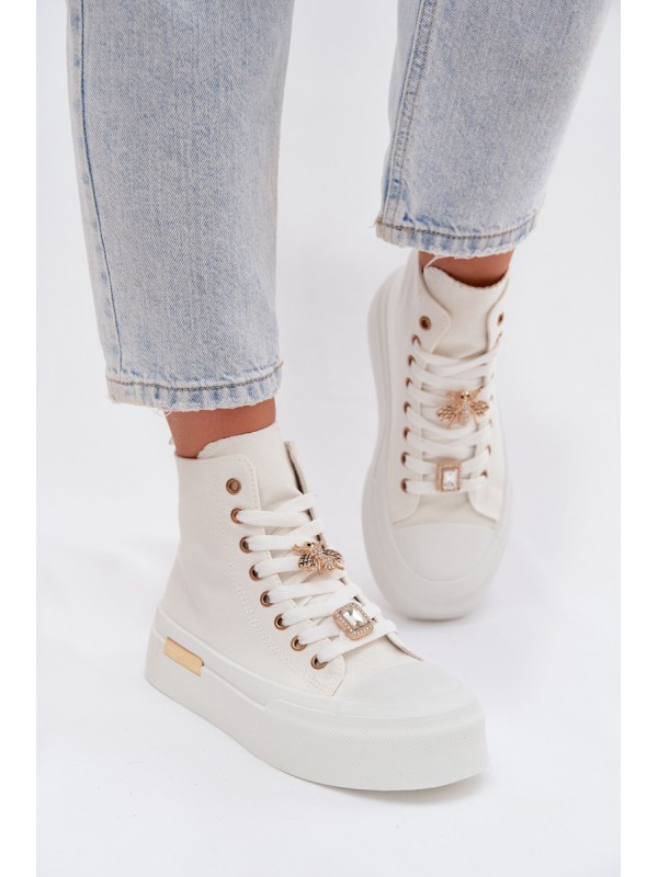 Womens Platform Sneakers With Patches White Gracella