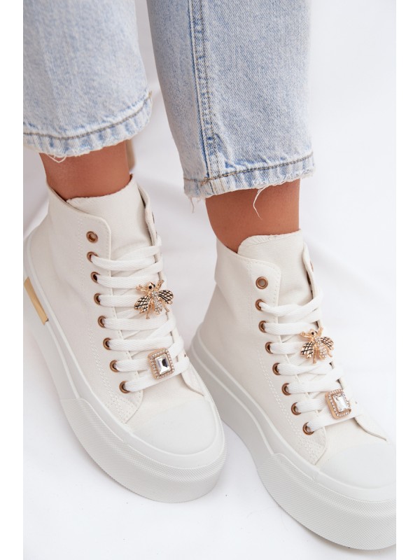 Womens Platform Sneakers With Patches White Gracella