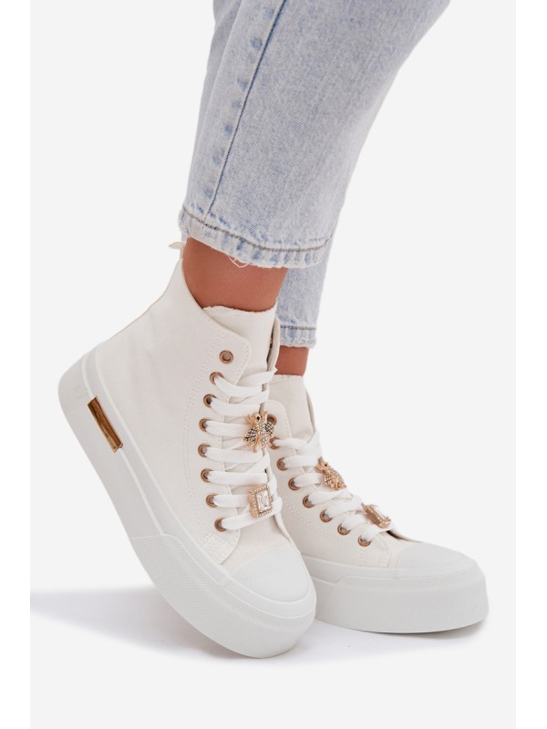 Womens Platform Sneakers With Patches White Gracella