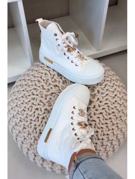 Womens Platform Sneakers With Patches White Gracella