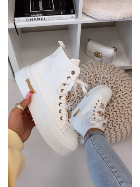 Womens Platform Sneakers With Patches White Gracella