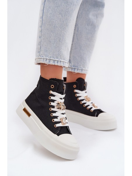 Womens Platform Sneakers with Buckles Black Gracella