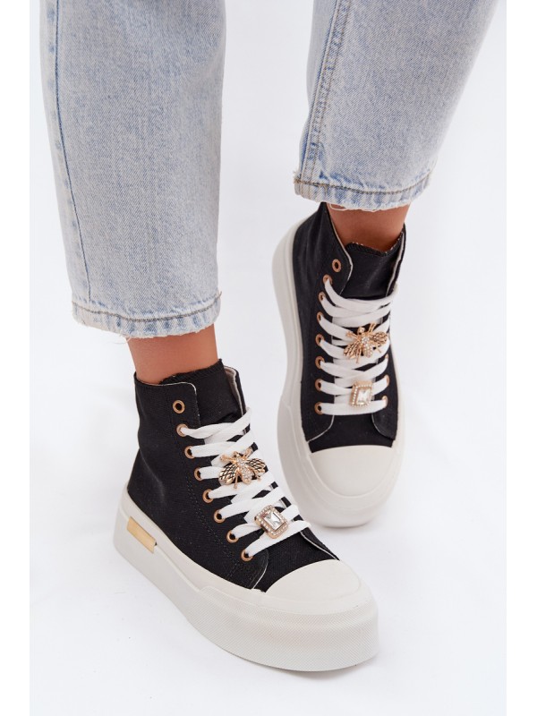 Womens Platform Sneakers with Buckles Black Gracella 2