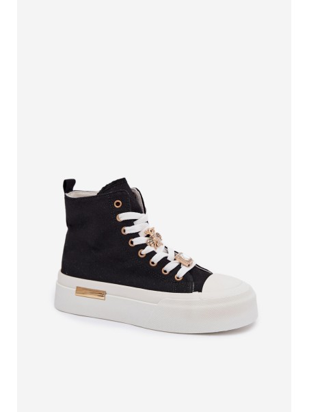 Womens Platform Sneakers with Buckles Black Gracella