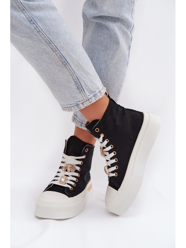 Womens Platform Sneakers with Buckles Black Gracella