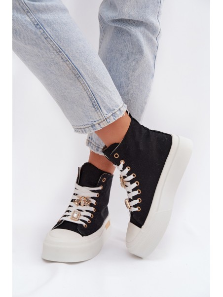 Womens Platform Sneakers with Buckles Black Gracella