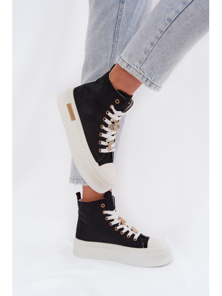 Womens Platform Sneakers with Buckles Black Gracella