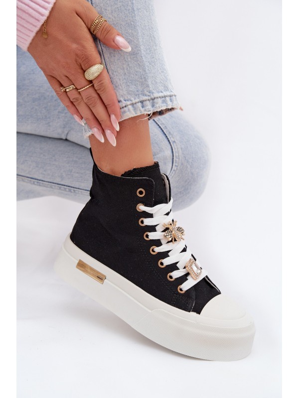 Womens Platform Sneakers with Buckles Black Gracella