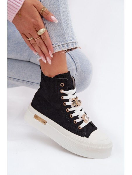 Womens Platform Sneakers with Buckles Black Gracella