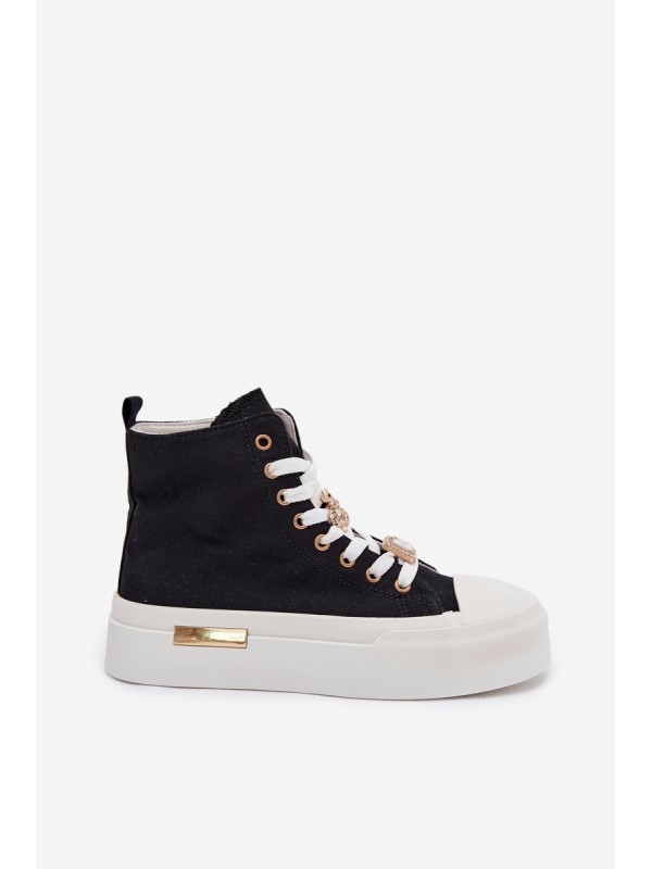 Womens Platform Sneakers with Buckles Black Gracella