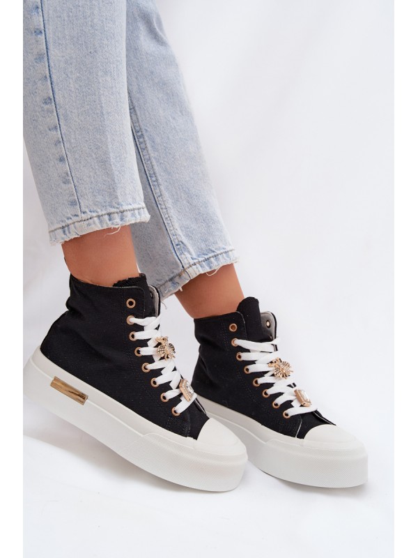 Womens Platform Sneakers with Buckles Black Gracella