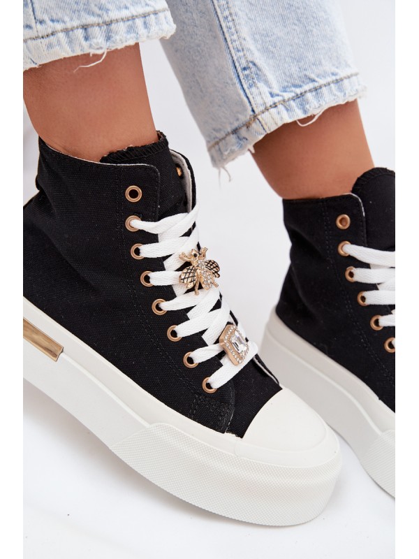 Womens Platform Sneakers with Buckles Black Gracella