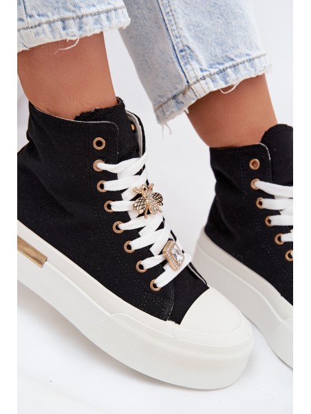 Womens Platform Sneakers with Buckles Black Gracella