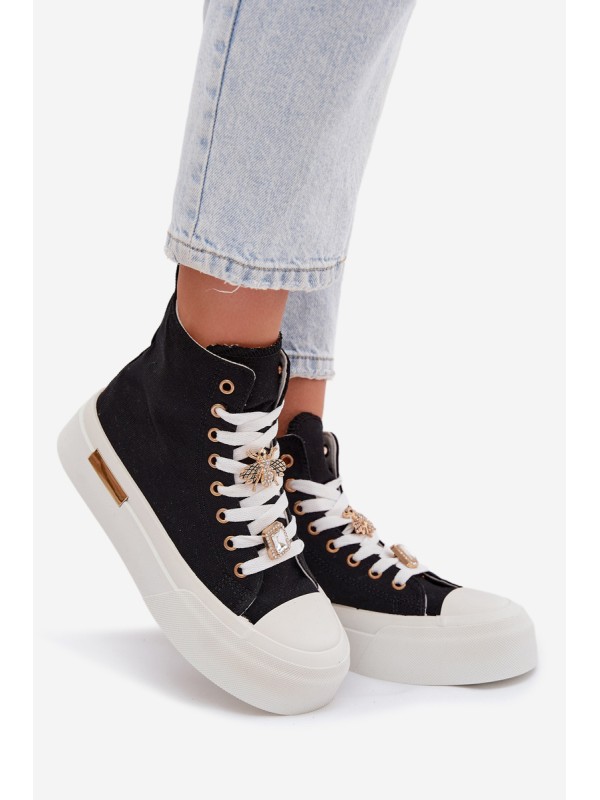 Womens Platform Sneakers with Buckles Black Gracella