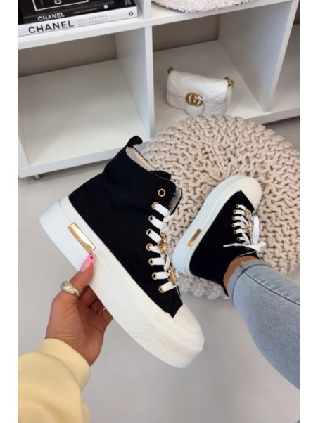 Womens Platform Sneakers with Buckles Black Gracella
