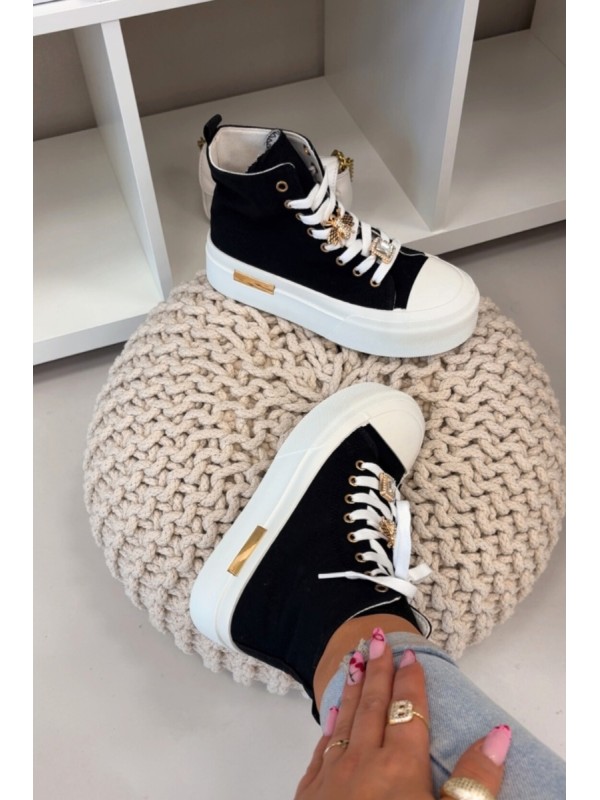 Womens Platform Sneakers with Buckles Black Gracella