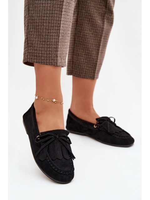 Women's Moccasins With Lacing And Fringes Black Glorina