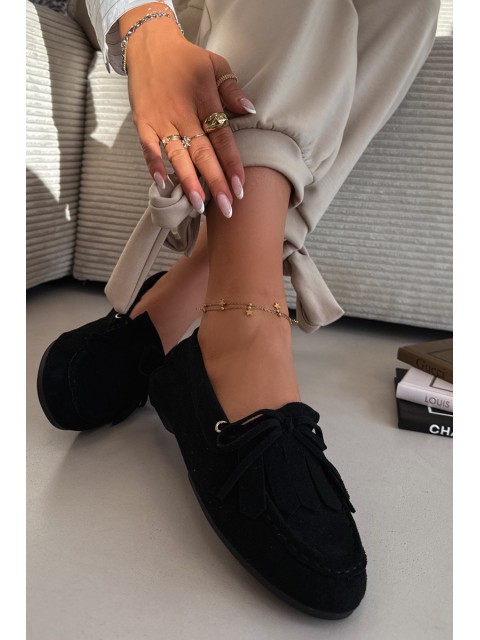Women's Moccasins With Lacing And Fringes Black Glorina 2