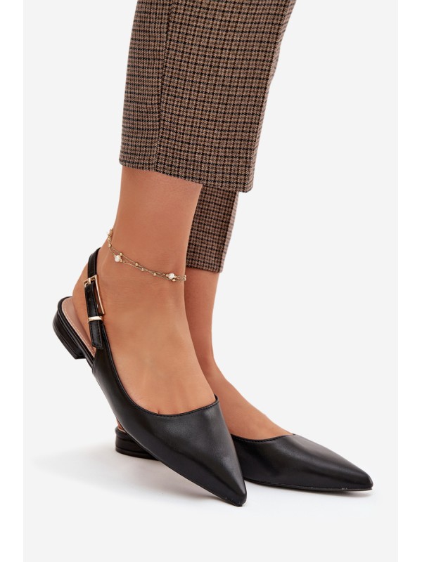 Iverelle Black Ballerinas with Gold Buckle