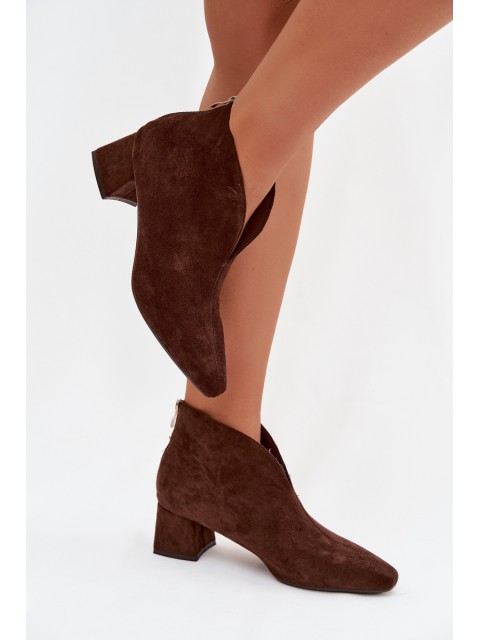 Women's Block Heel Ankle Boots with Stitching Chocolate Darlisse