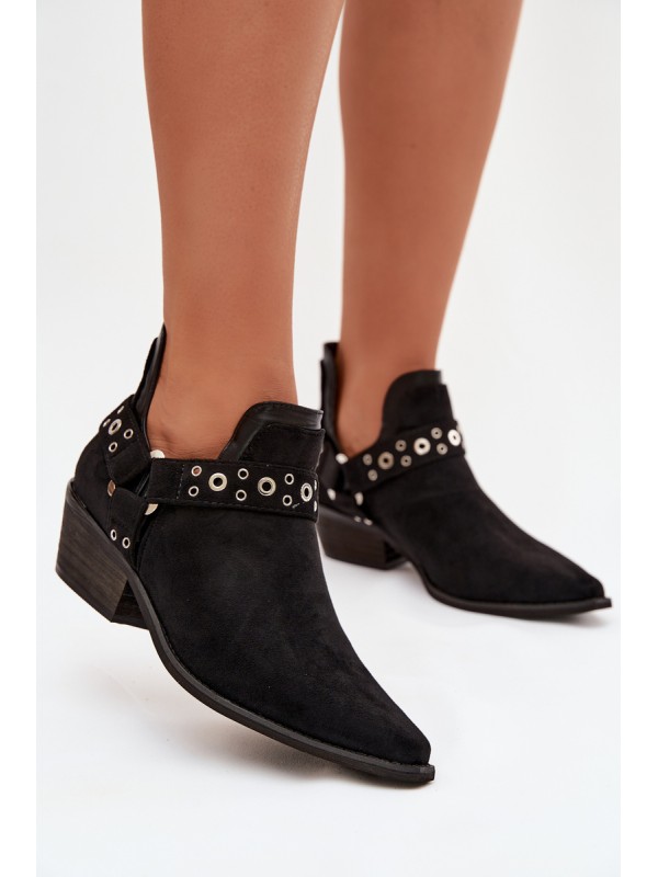Moteriški aulinukai iki kulkšnių su iškirptėmis ir dirželiais juodos spalvos Vannessae