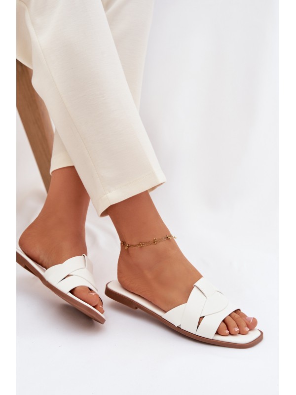 Women's Flat White Slides With Straps Marissae