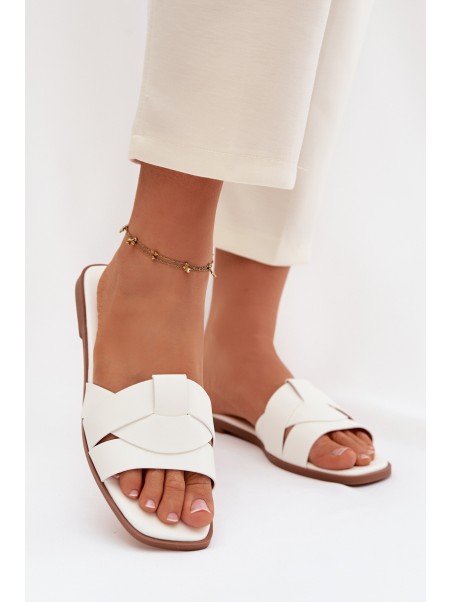 Women's Flat White Slides With Straps Marissae