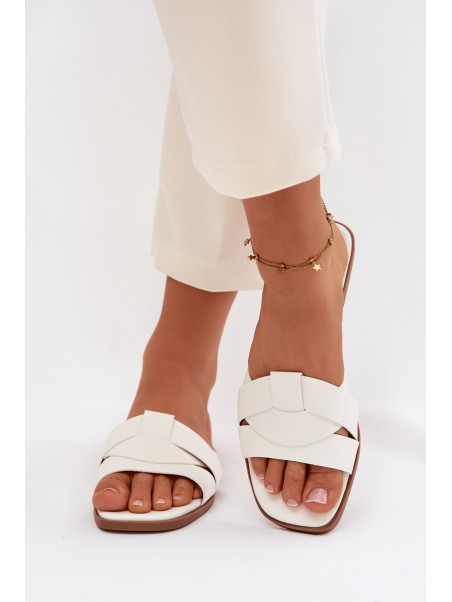 Women's Flat White Slides With Straps Marissae