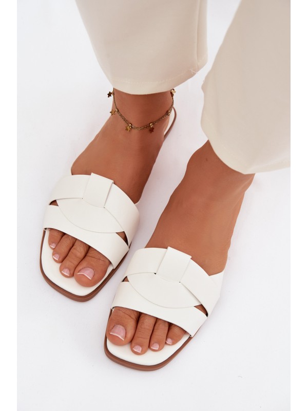 Women's Flat White Slides With Straps Marissae