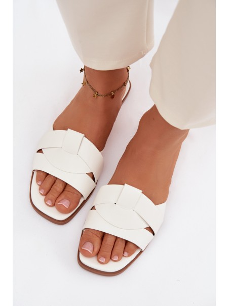 Women's Flat White Slides With Straps Marissae