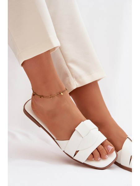Women's Flat White Slides With Straps Marissae