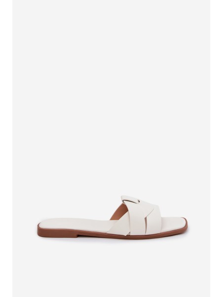 Women's Flat White Slides With Straps Marissae