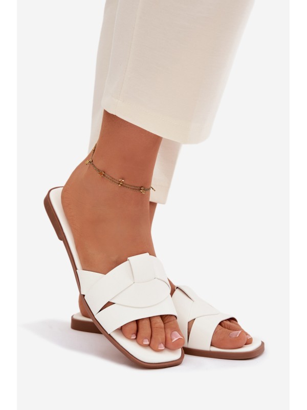 Women's Flat White Slides With Straps Marissae