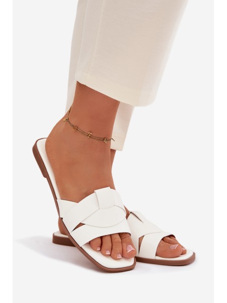 Women's Flat White Slides With Straps Marissae