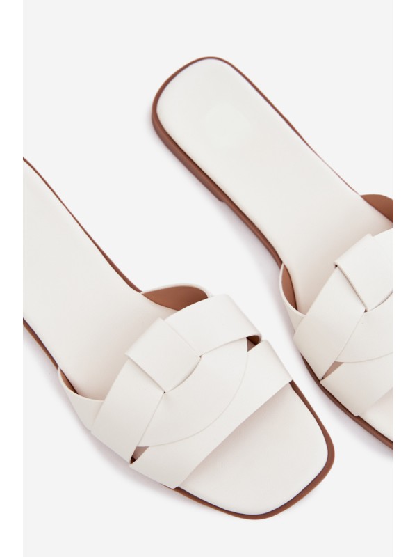 Women's Flat White Slides With Straps Marissae