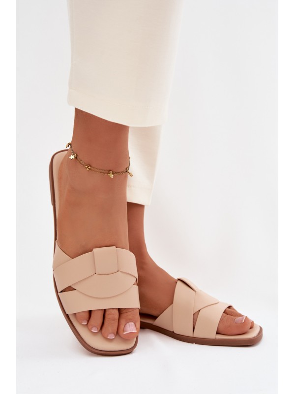 Women's Flat Beige Slides With Straps Marissae