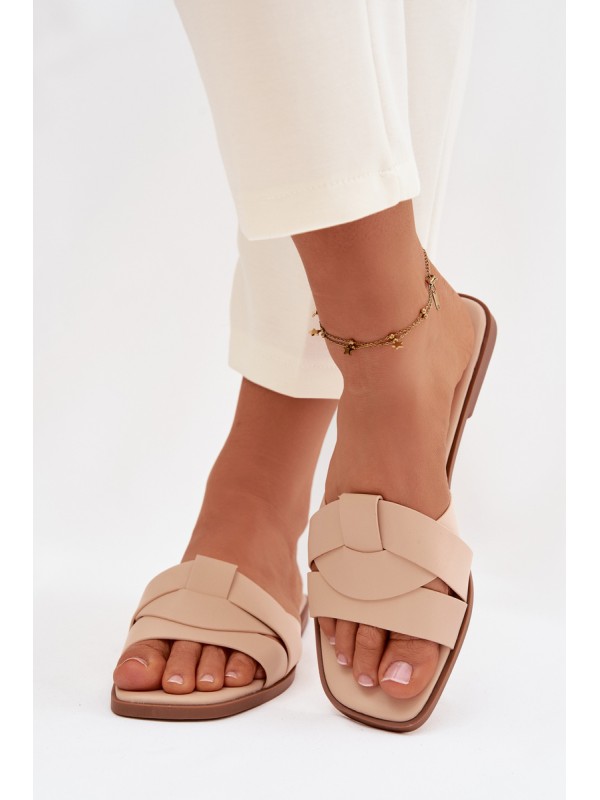 Women's Flat Beige Slides With Straps Marissae