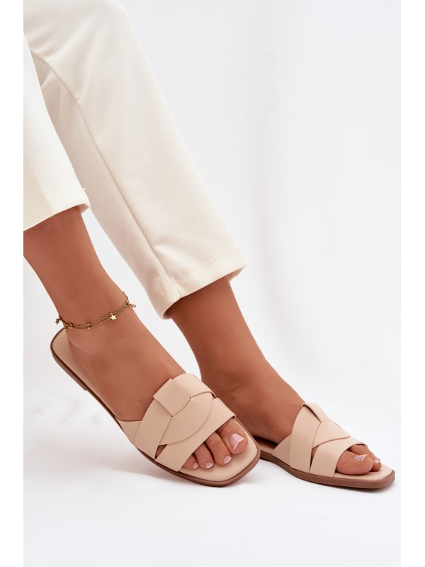 Women's Flat Beige Slides With Straps Marissae