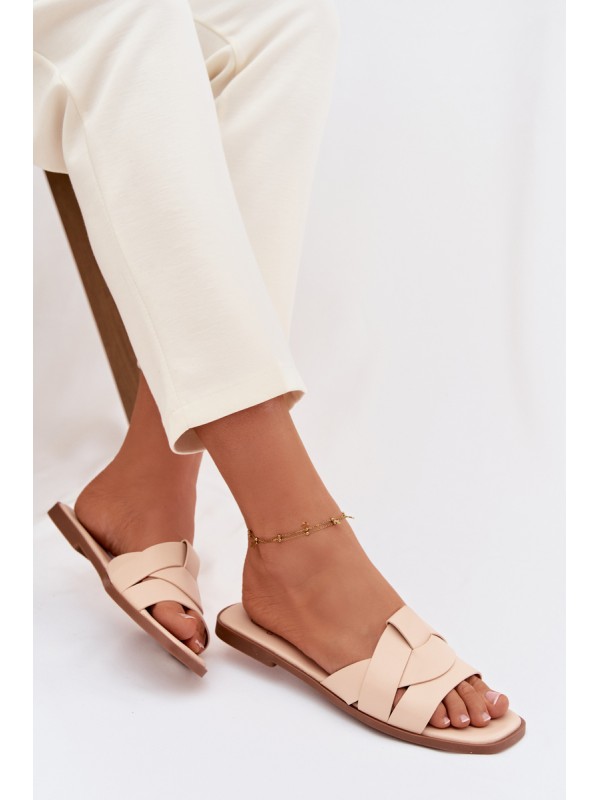 Women's Flat Beige Slides With Straps Marissae