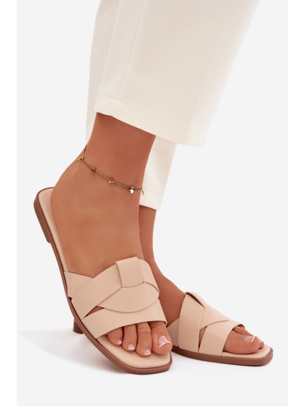 Women's Flat Beige Slides With Straps Marissae