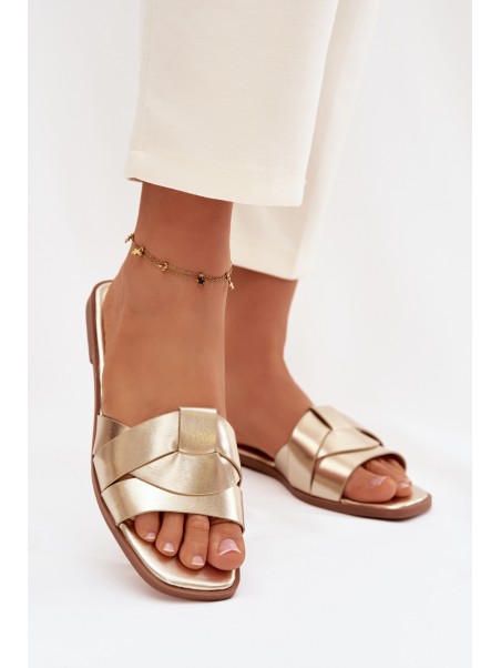 Women's Flat Gold Slides with Straps Marissae
