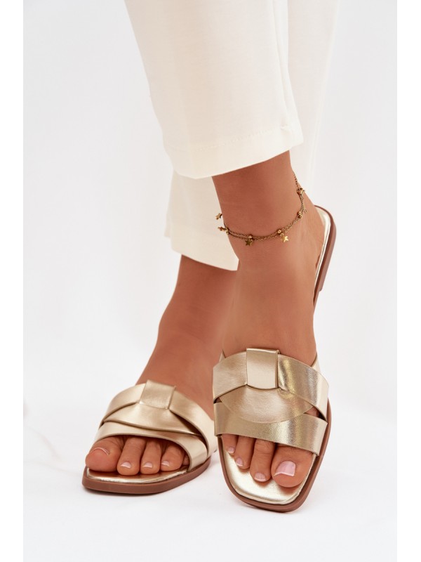 Women's Flat Gold Slides with Straps Marissae 2