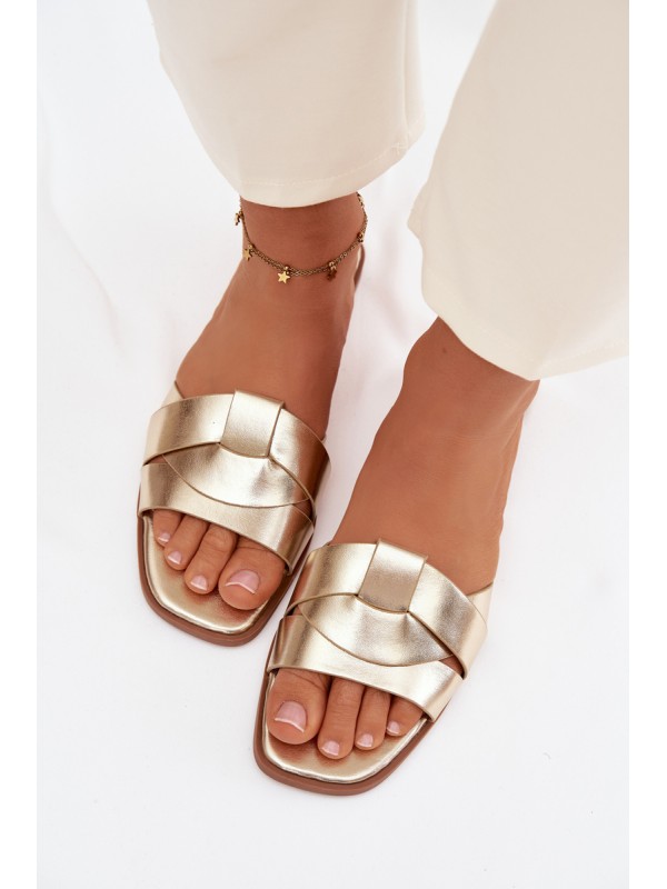 Women's Flat Gold Slides with Straps Marissae
