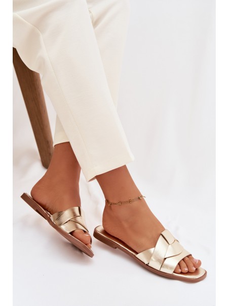 Women's Flat Gold Slides with Straps Marissae