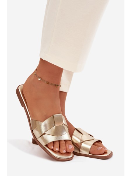 Women's Flat Gold Slides with Straps Marissae