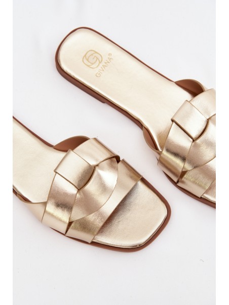 Women's Flat Gold Slides with Straps Marissae